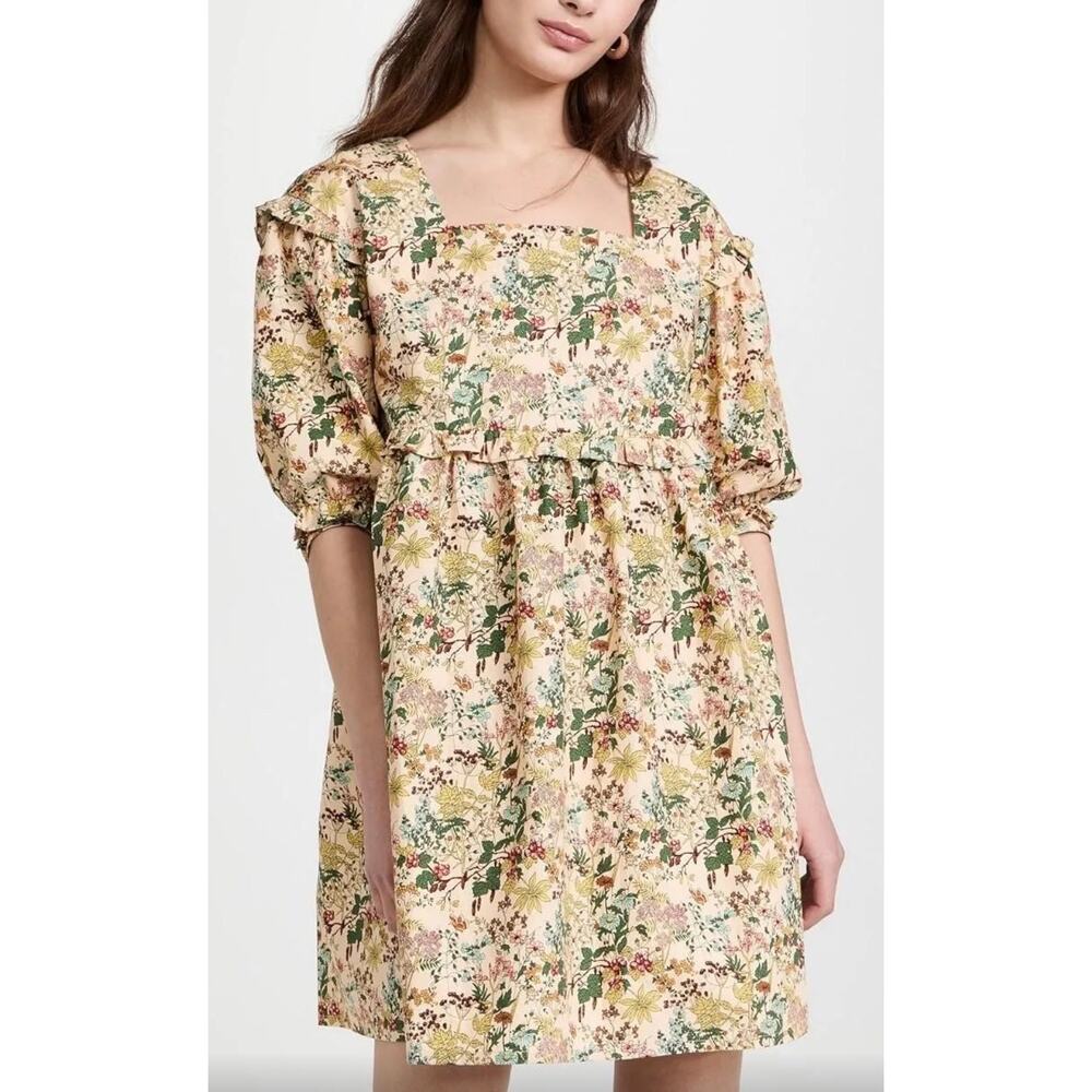 Meadows Anthropologie Daphne Babydoll Dress Floral Organic Cotton Prairie US 8